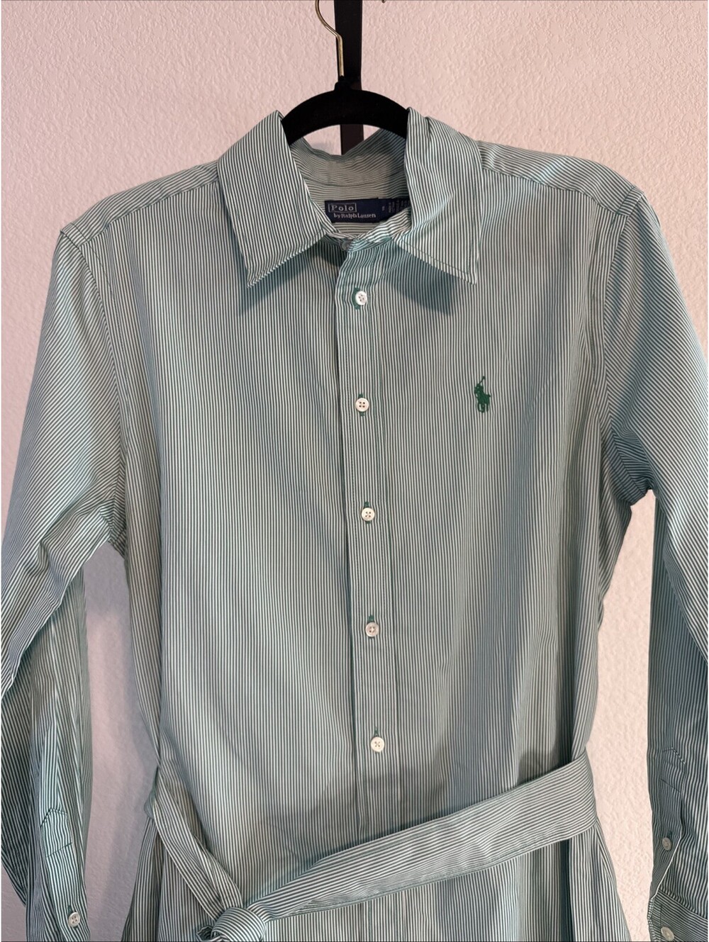 NWT Polo Ralph Lauren Green Striped Cotton Button Up Shirtdress w/ Belt Sz 8 - Picture 4 of 14